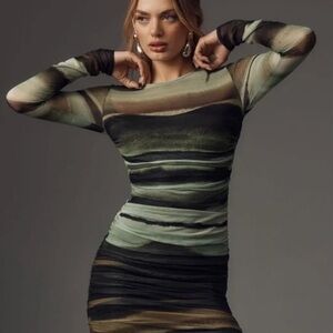 NWT Anthropologie Mock Neck Ruched Midi Dress Size 1X NEW